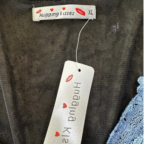 NWT Hugging Kisses Black Mesh Lace Embellished Top SZ XL Whimsigoth Gothic Glam - Picture 10 of 16